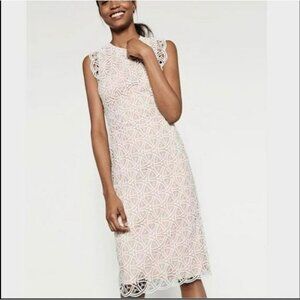 Zara Sleeveless Cream and White Lace Overlay Sheath Midi Dress Size Large